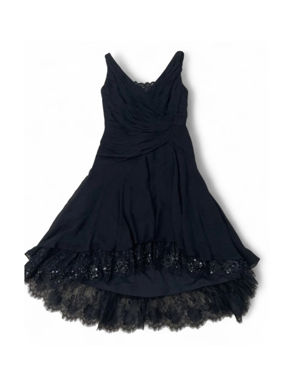 Tadashi Shoji 100% Silk Black Dress 6P/Petite Formal Wedding Guest Lace Sequins